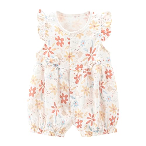 gurcooc Neugeborenes Baby Mädchen Strampler ärmellos Bodysuit Floral Rüschen Jumpsuit Sommer Body Onesie Outfit Set, 0-18 Monate von gurcooc
