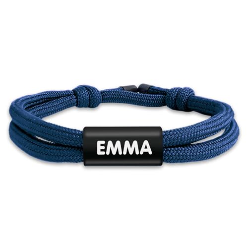 gutmarkiert – personalisiertes Armband für Jungen & Mädchen – Graviertes Armband personalisiert für Kinder – Geflochtenes Band aus Stoff personalisierbar mit Text auf Vorder- & Rückseite – Dunkelblau von gutmarkiert