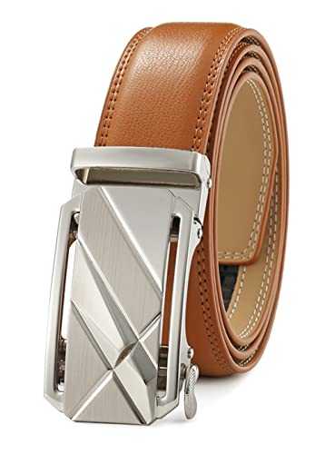 guvoosm Gürtel Herren,Leder Automatik Gürtel Für Herren Business Anzug Gürtel-3,5cm Breite-005-125-Tan von guvoosm