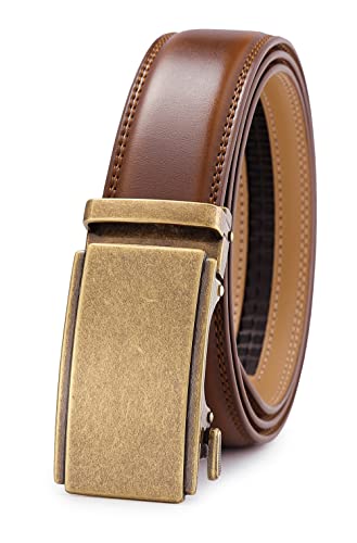 guvoosm Gürtel Herren,Leder Automatik Gürtel Für Herren Business Anzug Gürtel-3,5cm Breite-2011-140-Cognac Brown von guvoosm