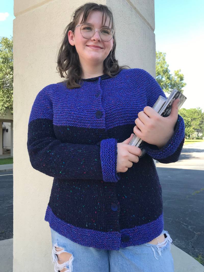 Lila Tweed Handgestrickte Wolle Langarm Cardigan, Lavendel Farbe Blockjacke, Neue Größe Medium-1x Unisex Tweed Pullover, Knöpfte Cardigan von guzeldesign