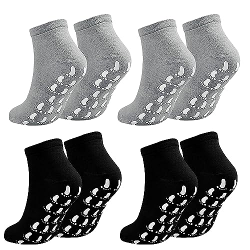 Rutschsocken rutschfeste Stoppersocken、Antirutschsocken ,Rutschfeste Socken, 4 Paar Frauen und Männer yoga socken, Pilates-Socken, für Yoga, Pilates, Ballet, Aerobic und Fitness-Training(schwarzgrau) von gvivej