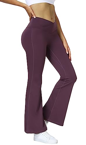 gymfrog Gerippte ausgestellte Leggings für Damen, Po-Lifting, Yogahose, hohe Taille, Bootcut-Leggings, lässiges Workout, #1 Kastanienbraun, M von gymfrog