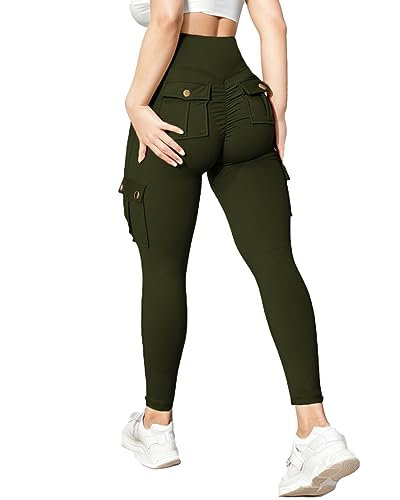 gymfrog Scrunch Butt Lifting Leggings mit Taschen, nahtlos, hohe Taille, Workout-Cargohose für Damen, #1 Army Green, S gymfrog Scrunch Butt Lifting Leggings mit Taschen, nahtlos, hohe Taille, Workout-Cargohose für Damen, #1 Army Green, S von gymfrog
