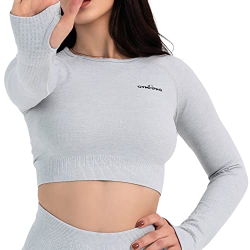 gymxpro® Sport Crop Top Langarm Nahtlose Kompression Medium Stretch Atmungsaktiv Crop-Top T-Shirt für Fitness Gym Yoga Running Crossfit von gymxpro