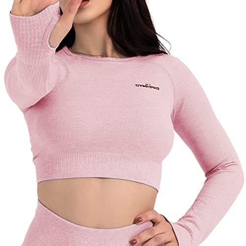 gymxpro® Sport Crop Top Langarm Nahtlose Kompression Medium Stretch Atmungsaktiv Crop-Top T-Shirt für Fitness Gym Yoga Running Crossfit von gymxpro