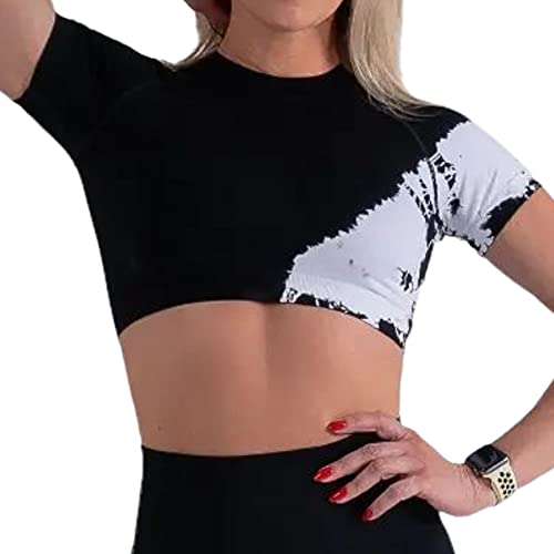 gymxpro® Sport Crop-Top für Damen, nahtlos, Kompression Medium, Stretch, atmungsaktiv, kurzärmlig, für Fitness, Yoga, Running, Crossfit von gymxpro