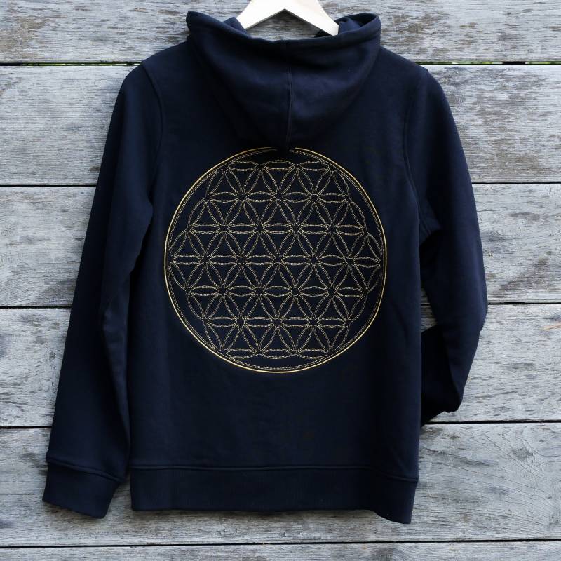 Heilige Geometrie Blume Des Lebens Stickerei Bio-Baumwolle Schwarzer Reißverschluss-Hoodie Für Ihren Spirituellen Pullover von gypsypirate13