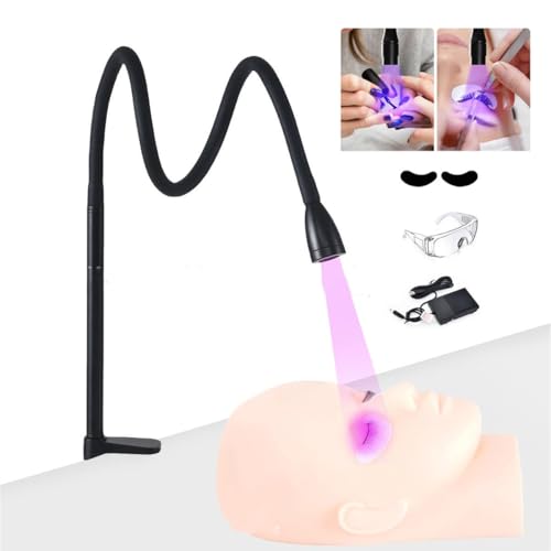 UV Glue Curing Lamp for eyelash Extension, LED Lash Lamp with Foot Switch, Eye Patch & Goggles, 5 W Flexible Gooseneck, Table clamp lamp, 360° Adjustable Head, Glue Cured in 1-3 Seconds,Black von hKjPlvf