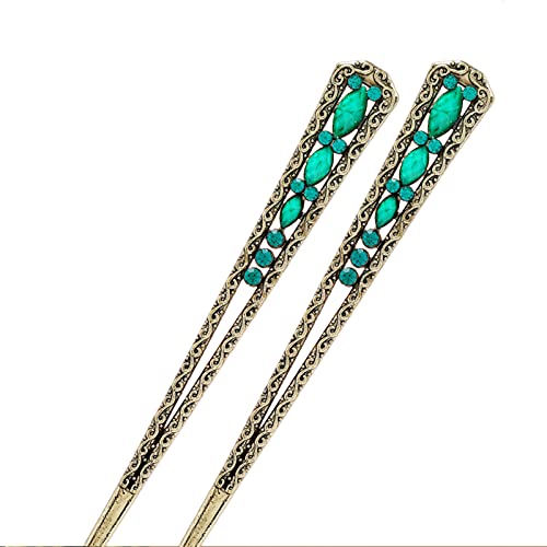 Haarstäbchen, 2 Stück japanische chinesische Haarstäbchen for Dutt, Retro-Edelstein-Haar-Essstäbchen, Haar-Accessoires for Frauen und Mädchen, langes Haar – Rot(Green) von hOnYbmq