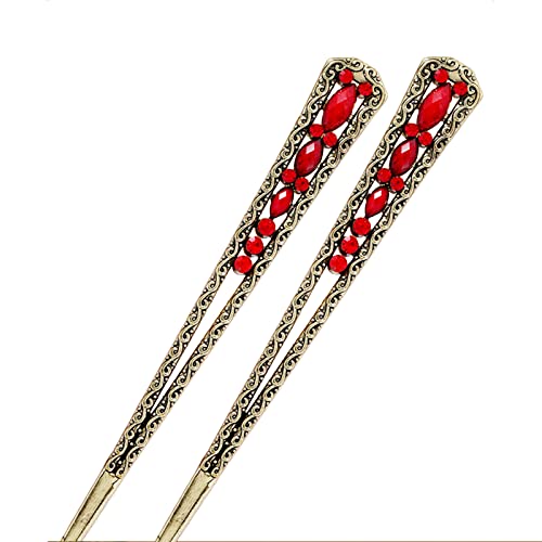 Haarstäbchen, 2 Stück japanische chinesische Haarstäbchen for Dutt, Retro-Edelstein-Haar-Essstäbchen, Haar-Accessoires for Frauen und Mädchen, langes Haar – Rot(Red) von hOnYbmq