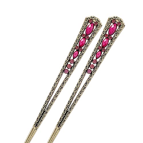 Haarstäbchen, 2 Stück japanische chinesische Haarstäbchen for Dutt, Retro-Edelstein-Haar-Essstäbchen, Haar-Accessoires for Frauen und Mädchen, langes Haar – Rot(Rose Red) von hOnYbmq