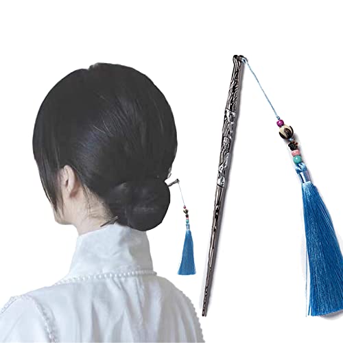 Haarstäbchen, Antiker Stil Schwert-Haarnadel, chinesischer Stil, Haar-Essstäbchen, Schwert-Haarstäbchen for Dutt mit roter Quaste, Haar-Accessoires for Frauen und Mädchen, langes Haar(Blue) von hOnYbmq