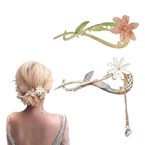 Haarstäbchen, French Twist N Clip, Haarspange, Haarnadeln zur Haarknotenbefestigung, Blumen-Haarstäbchen, Haarnadel-Zubehör for Frauen und Mädchen(Style 3) von hOnYbmq