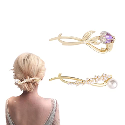 Haarstäbchen, French Twist N Clip, Haarspange, Haarnadeln zur Haarknotenbefestigung, Blumen-Haarstäbchen, Haarnadel-Zubehör for Frauen und Mädchen(Style 4) von hOnYbmq