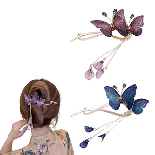 Haarstäbchen, French Twist N Clip, Haarspange, Schiebespangen, Schmetterlings-Haarstäbe, Haarnadel-Zubehör for Frauen und Mädchen(Style 2) von hOnYbmq