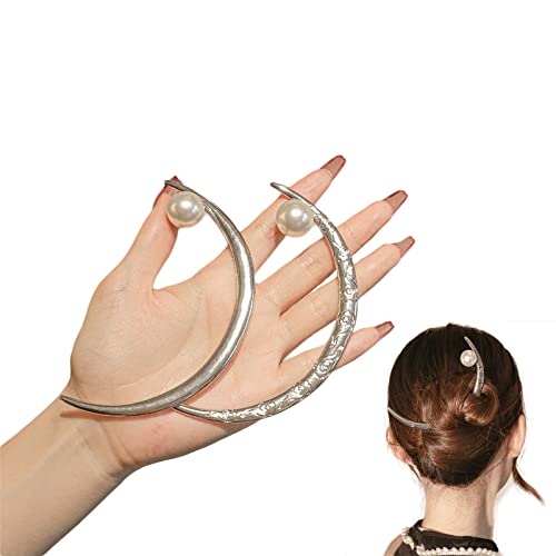 Haarstäbchen, Halbmond-Haarstäbchen for Frauen, Mond-Haarspange, Mond-Haargabel for Dutt mit weißer Perle, Mond-Haarspangen, Mond-Haar-Accessoires for Frauen und Mädchen, glatt(2 Packs) von hOnYbmq