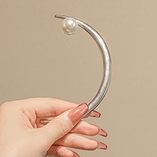 Haarstäbchen, Halbmond-Haarstäbchen for Frauen, Mond-Haarspange, Mond-Haargabel for Dutt mit weißer Perle, Mond-Haarspangen, Mond-Haar-Accessoires for Frauen und Mädchen, glatt(Pattern) von hOnYbmq