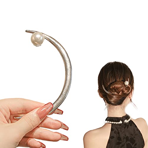 Haarstäbchen, Halbmond-Haarstäbchen for Frauen, Mond-Haarspange, Mond-Haargabel for Dutt mit weißer Perle, Mond-Haarspangen, Mond-Haar-Accessoires for Frauen und Mädchen, glatt(Smooth) von hOnYbmq