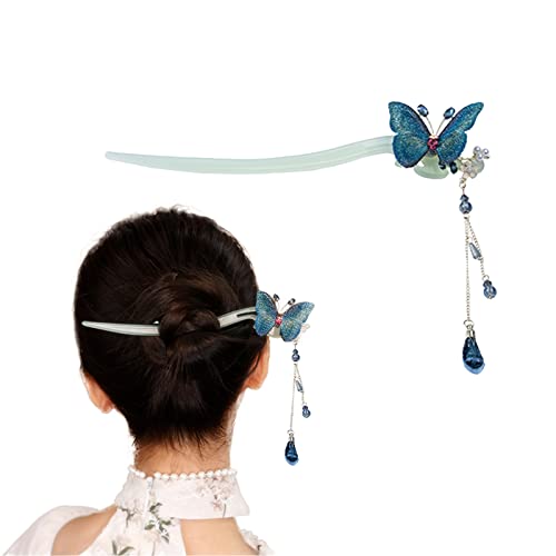 Haarstäbchen, Metallfreier Stoff-Haarstab for Dutt, blaue Schmetterlingshaar-Essstäbchen mit blauer Quaste, Haarschmuck mit Blume for Frauen und Mädchen, Haar-Styling-Dekorationen Haarstäbchen, Metallfreier Stoff-Haarstab for Dutt, blaue Schmetterlingshaar-Essstäbchen mit blauer Quaste, Haarschmuck mit Blume for Frauen und Mädchen, Haar-Styling-Dekorationen von hOnYbmq