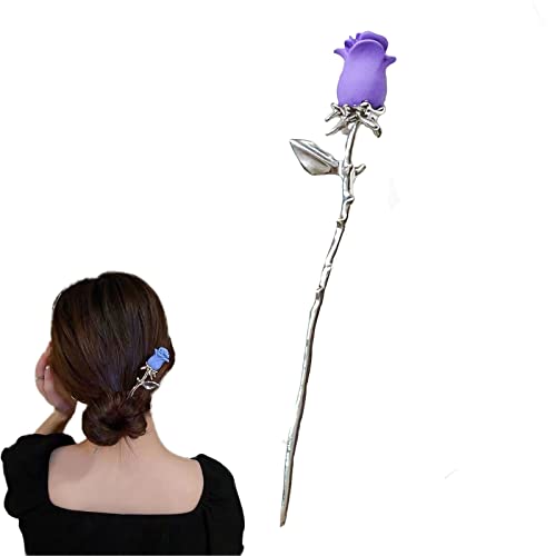 Haarstäbchen, Rosenhaar-Essstäbchen, Retro-Haarnadel, Blumen-Haarstäbchen for Dutt-Haar-Accessoires for Frauen und Mädchen, langes Haar, Rot(1Pack Purple) von hOnYbmq