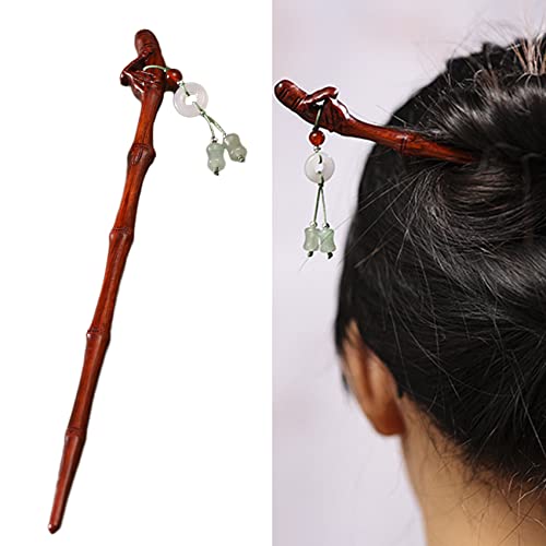 Haarstäbchen, Vintage-Haarstäbchen aus Holz for langes Haar, handgefertigter Haarstab for Dutts, Retro-chinesisches Styling-Haarnadel mit Jade-Quaste for Frauen und Mädchen,(Bamboo) von hOnYbmq