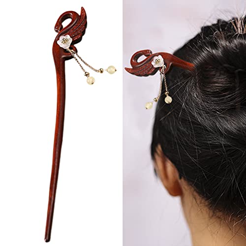 Haarstäbchen, Vintage-Haarstäbchen aus Holz for langes Haar, handgefertigter Haarstab for Dutts, Retro-chinesisches Styling-Haarnadel mit Jade-Quaste for Frauen und Mädchen,(Crane) von hOnYbmq