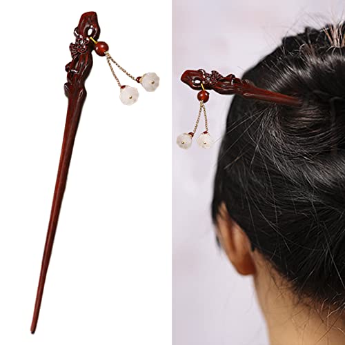 Haarstäbchen, Vintage-Haarstäbchen aus Holz for langes Haar, handgefertigter Haarstab for Dutts, Retro-chinesisches Styling-Haarnadel mit Jade-Quaste for Frauen und Mädchen,(Flower1) von hOnYbmq