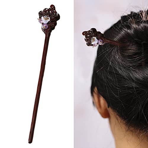 Haarstäbchen, Vintage-Haarstäbchen aus Holz for langes Haar, handgefertigter Haarstab for Dutts, Retro-chinesisches Styling-Haarnadel mit Jade-Quaste for Frauen und Mädchen,(Flower2) von hOnYbmq