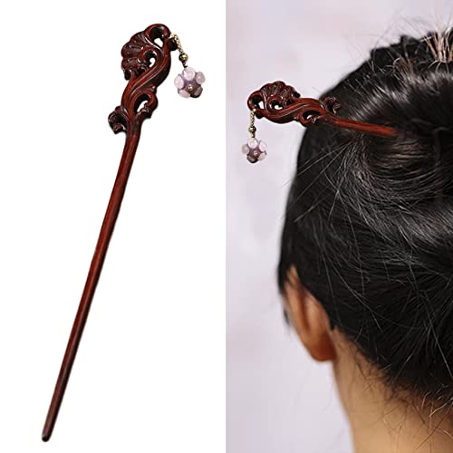 Haarstäbchen, Vintage-Haarstäbchen aus Holz for langes Haar, handgefertigter Haarstab for Dutts, Retro-chinesisches Styling-Haarnadel mit Jade-Quaste for Frauen und Mädchen,(Hyacinth) von hOnYbmq