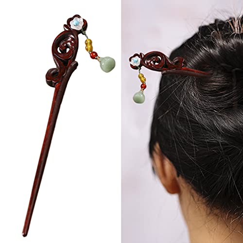 Haarstäbchen, Vintage-Haarstäbchen aus Holz for langes Haar, handgefertigter Haarstab for Dutts, Retro-chinesisches Styling-Haarnadel mit Jade-Quaste for Frauen und Mädchen,(Iris) von hOnYbmq