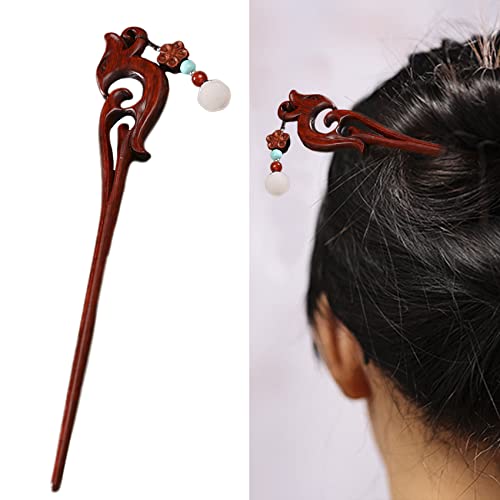 Haarstäbchen, Vintage-Haarstäbchen aus Holz for langes Haar, handgefertigter Haarstab for Dutts, Retro-chinesisches Styling-Haarnadel mit Jade-Quaste for Frauen und Mädchen,(Phoenix) von hOnYbmq
