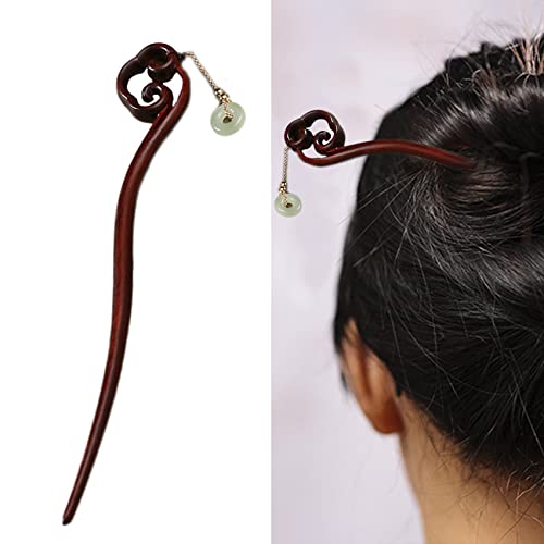Haarstäbchen, Vintage-Haarstäbchen aus Holz for langes Haar, handgefertigter Haarstab for Dutts, Retro-chinesisches Styling-Haarnadel mit Jade-Quaste for Frauen und Mädchen,(RuYi) von hOnYbmq