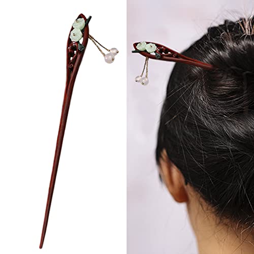 Haarstäbchen, Vintage-Haarstäbchen aus Holz for langes Haar, handgefertigter Haarstab for Dutts, Retro-chinesisches Styling-Haarnadel mit Jade-Quaste for Frauen und Mädchen,(Vase) von hOnYbmq