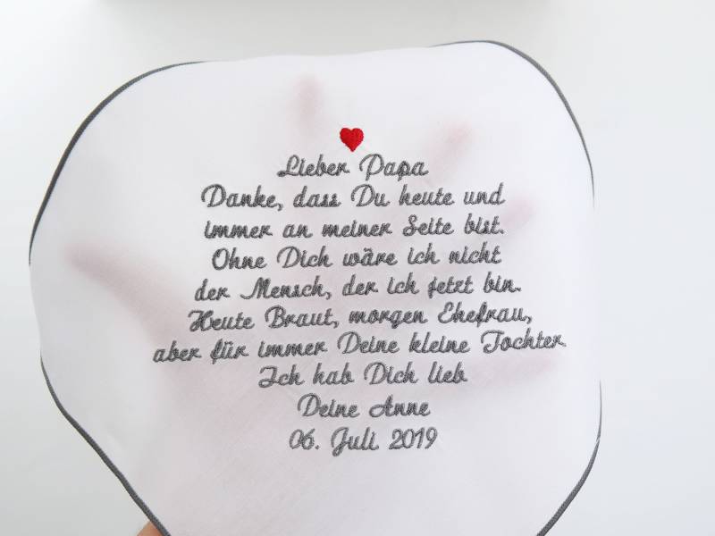 Besticktes Taschentuch Hochzeit, Einstecktuch Brautvater, Gastgeschenk Vater Des Bräutigam, Personalisiertes Stofftaschentuch. Name & Datum von habseligkeiten