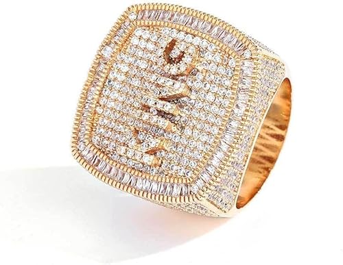 hadefa Personalisierter Kupfer eingelegter Zirkon Hip-Hop-Ring für Männer, DIY Buchstabe Name Diamant Ring Big Square Herrenring Bling Hip Hop Diamant Ring, Kupfer Cubic Zirkonia, Benutzerdefiniert von hadefa