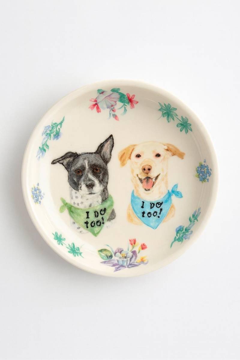 "Hochzeitshunde Ringschale - "I Do Too" Haustier-Porträt-Keramikschale Mit Blumenrand Handgemachtes 4-Zoll-Rundes Geschenk Für Hundeliebhaber von hadleyclay
