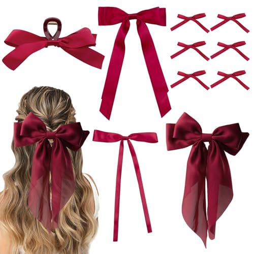 10 x Seiden-Satin-Haarschleifen, lange rote Haarschleife, Haarschleife, verschiedene Stile für Frauen, große Haarschleife, niedliche Haarspangen, ästhetisches Haar-Accessoire für Damen, Mädchen, 10 x Seiden-Satin-Haarschleifen, lange rote Haarschleife, Haarschleife, verschiedene Stile für Frauen, große Haarschleife, niedliche Haarspangen, ästhetisches Haar-Accessoire für Damen, Mädchen, von hadutrek
