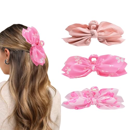 Hadutrek Haarklammern mit Schleife, Rosa, 3 Stück, große Haarschleifen für Damen, Schmetterlings-Styling, große Haarspangen für dickes Haar für Mädchen, Haarschmuck für Frauen von hadutrek