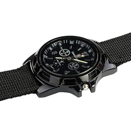 24-Stunden-Armbanduhr, Rennsport, Militärarmband, Gemius, Herren-Armbanduhr, schwarzer Stoff, 24-Stunden-Uhr, Schwarz , Einheitsgröße, Militär von hahuha