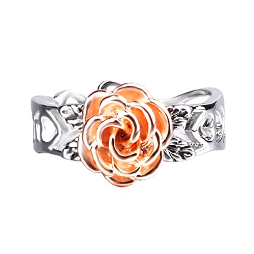 Coole Ringe für Frauen Hollow Out Rose Ring Antik Galvanisiert Blume Damenring in Fünf Größen Zierlicher Kettenring, a, 34 von hahuha