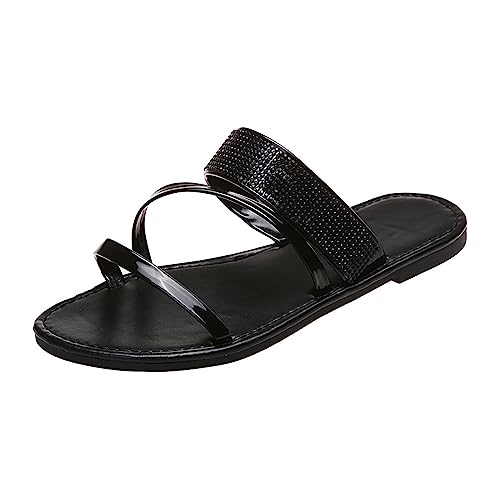 Damen Wolkenslipper Sommer-Outwear für Damen, weiche Sohle, bequeme Sandalen und Hausschuhe mit flachem Boden, Damenschuhe Elegant Orthopädische Sandalen (Black, 40) von hahuha