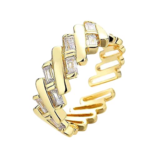 Fashion Ring Set Gold Open Ring Geometric Interval Diamond Ring Geometric Shape Rhinestone Ring Adjustable Gold Lines Winding Ring Minimalist Ring Gift for Her Simple Jewelry for Teen Girls, gold, von hahuha