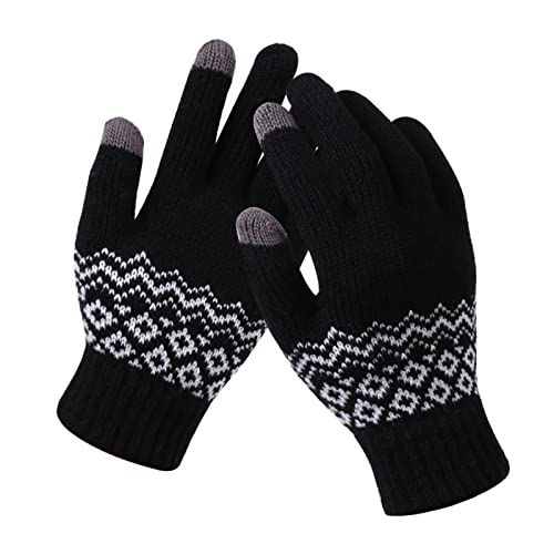 Handschuhe Damen Alpaka Heat-Druck-Handschuh Damenwinter Thick- und Herren Strick- und Handschuh modisch kreativ und Handschuh mit Bildschirm für Erwachsene Schneeflocken Stulpen (Black-a, One Size) von hahuha