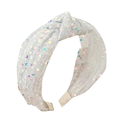 Knoten-Glitzer-Haarband, weiches Stirnband, Bar, Bühne, Singen, Tanz, Party, Stirnband, Glitzer-Haarschmuck für Damen und Mädchen (Weiß-B, Einheitsgröße) von hahuha