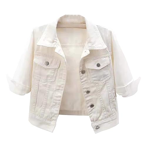 Mantel Damen Wasserdicht Farbige, verkürzte Jeansjacke für Damen mit 3/4-Ärmeln und Waschung. Coat Warmer Mantel Damen Casual Jacke (White, XXXXXL) von hahuha