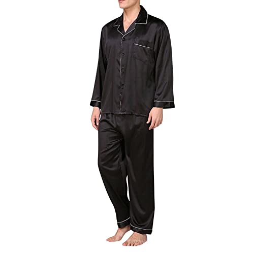 Nadelstreifen Anzug Jacke Set Loungewear Herren Pyjama Bluse Cardigan Klassische Nachtwäsche Hosen und Männer Anzüge & Sets Formale Anzug für Männer, Schwarz , XXL von hahuha