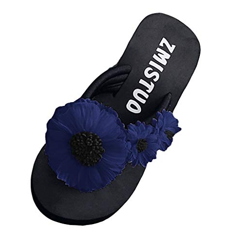 Riffs für Frauen Flip Flops Größe 12 Toe Open Fashion Slip-on Flop Flip- Blume Slipper Keile Frauen Schuhe Farbe Damen Slipper Arch Unterstützung Flip Flops Frauen Breit, navy, 39 EU von hahuha