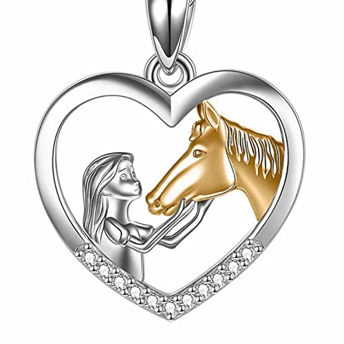 Rose Initial Halskette Mode Mädchen und Pferd Zwei Farbe Niedliche Tier Anhänger Halskette Mode Herz Halskette Mädchen und Pferd Design Zwei Farbe Anhänger Zierliche Perle Choker, B, Einheitsgröße von hahuha