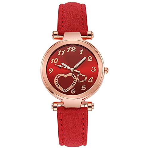 Stretch Watch Bands for Men Women Fashion Casual Style Wrist Watch Alloy Heart Diamond Cute Style Quartz Watch Leather Strap Watches Analog Watch for Stretch Watch Bands for Men, rot, Einheitsgröße, von hahuha